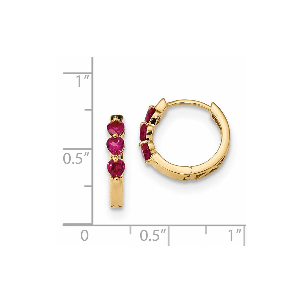 14k Yellow Gold w/ Created Ruby Polished Hoop Earrings