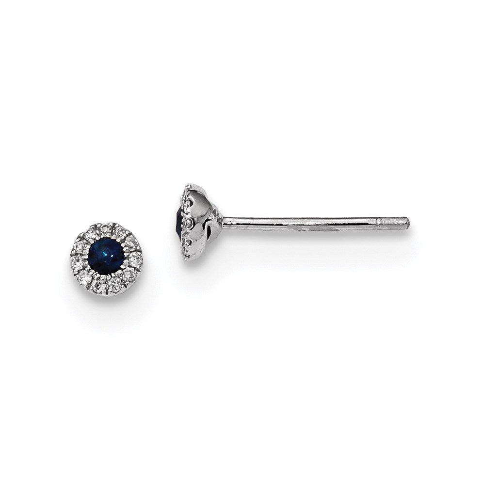 14k White Gold Real Diamond and Blue Sapphire Post Earrings