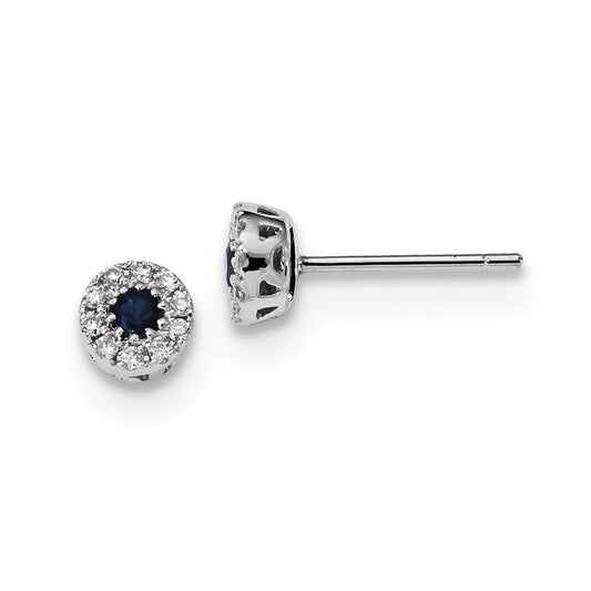 14k White Gold Real Diamond and Sapphire Post Earrings