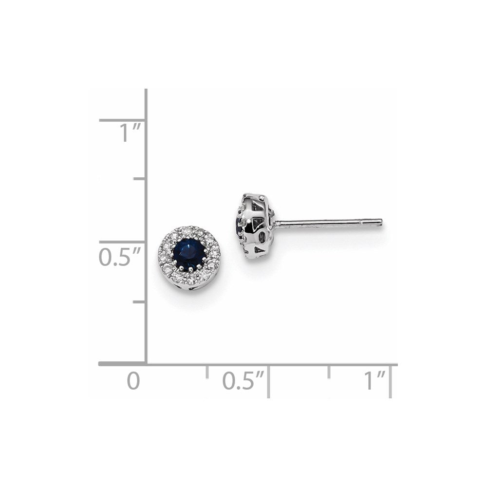 14k White Gold Real Diamond and Blue Sapphire Post Earrings