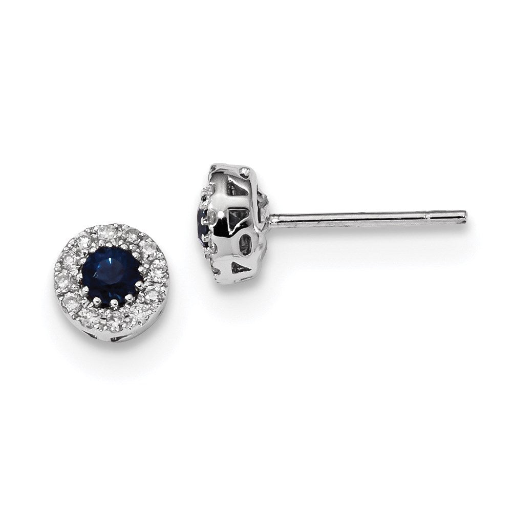 14k White Gold Real Diamond and Blue Sapphire Post Earrings