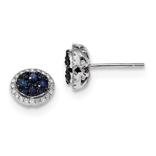 14k White Gold Real Diamond and Blue Sapphire Post Earrings