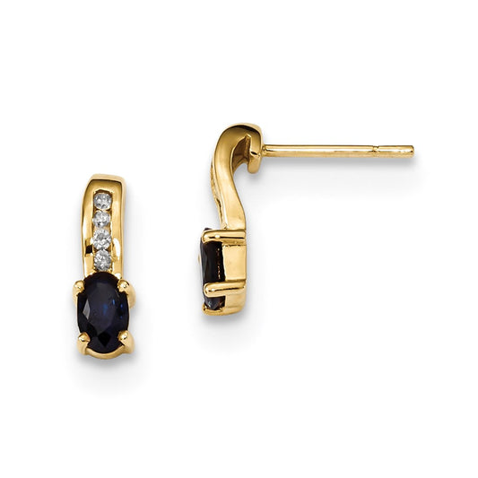 14k Yellow Gold w/ Real Diamond & Sapphire Polished Post Earrings