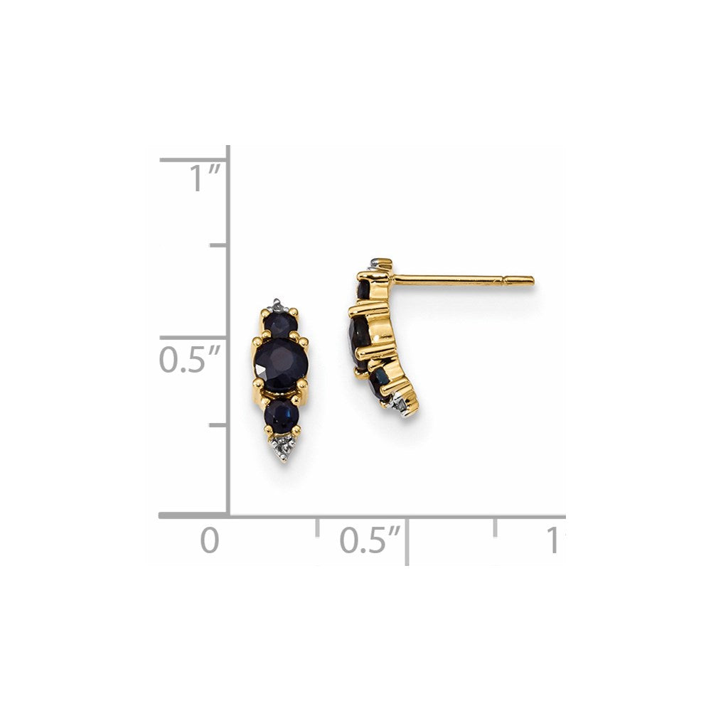 14k Yellow Gold w/ Sapphire & Real Diamond Polished Post Earrings