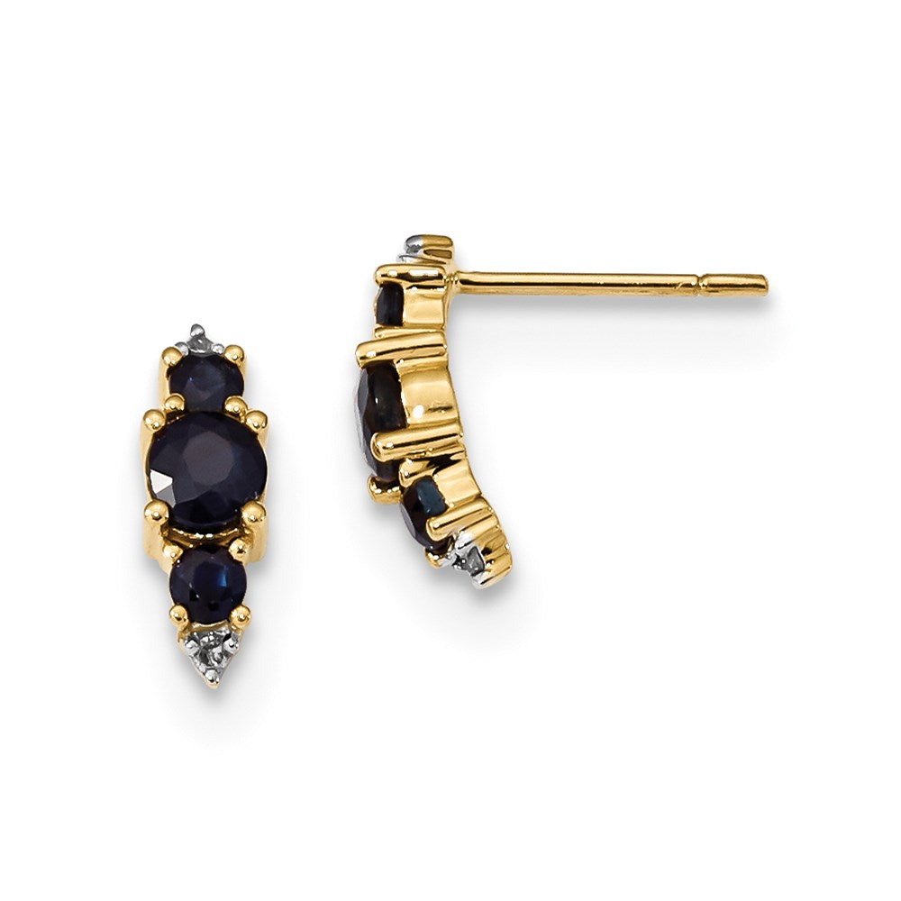 14k Yellow Gold w/ Sapphire & Real Diamond Polished Post Earrings