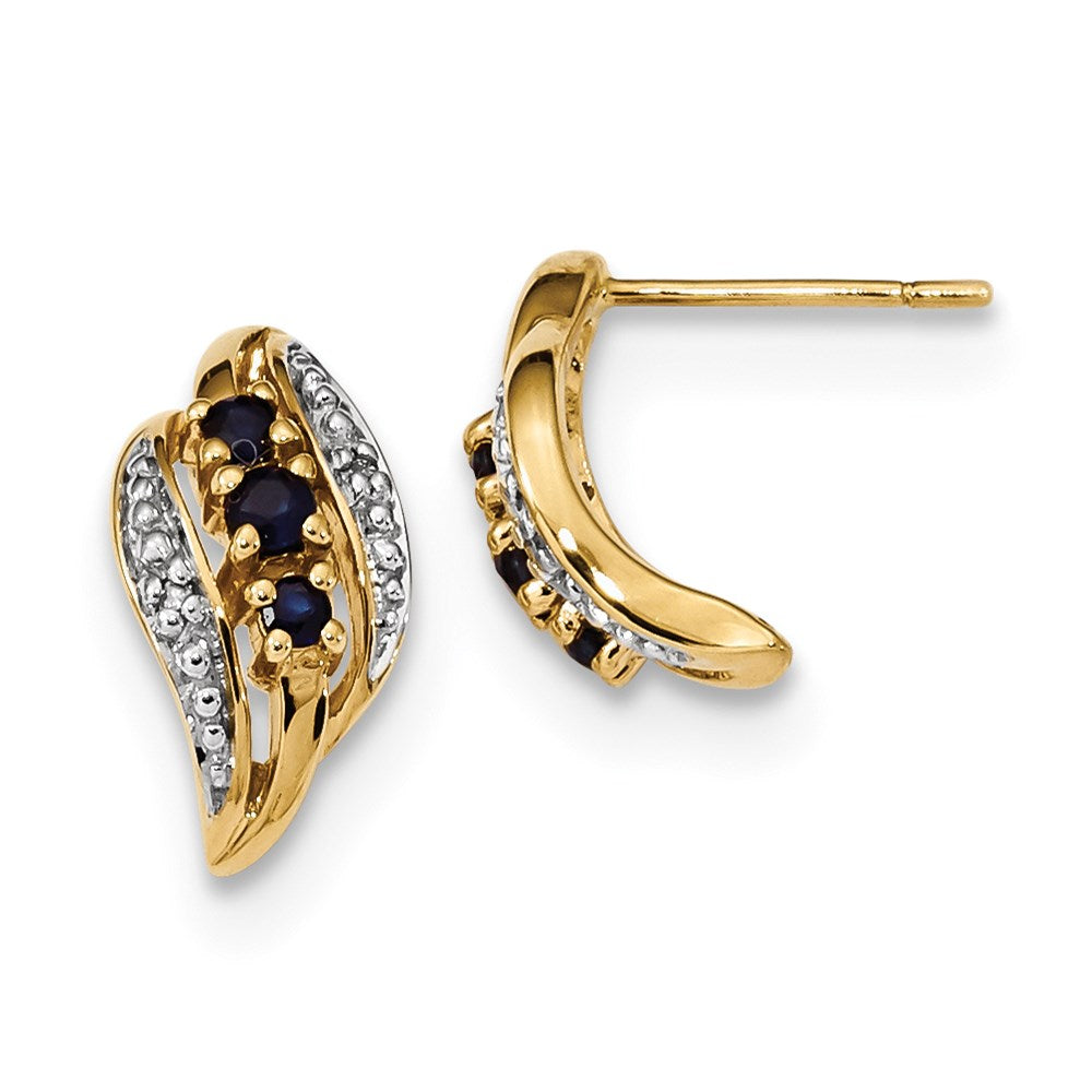 14k Yellow Gold w/ Sapphire & Real Diamond Polished Post Earrings