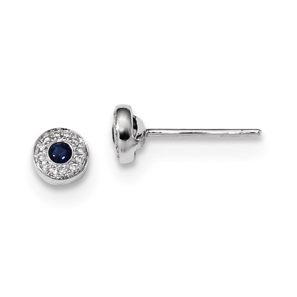 14k White Gold Real Diamond and Sapphire Post Earrings