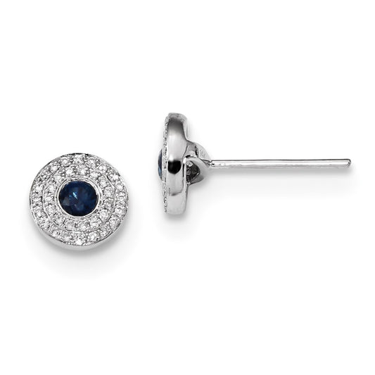 14k White Gold Real Diamond and Blue Sapphire Post Earrings