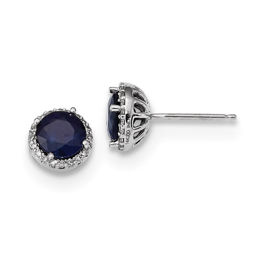 14k White Gold Real Diamond & Sapphire Post Earrings