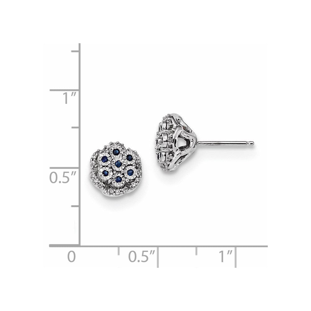 14k White Gold Real Diamond & Sapphire Post Earrings