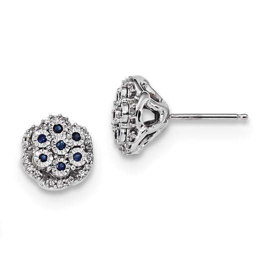 14k White Gold Real Diamond & Sapphire Post Earrings