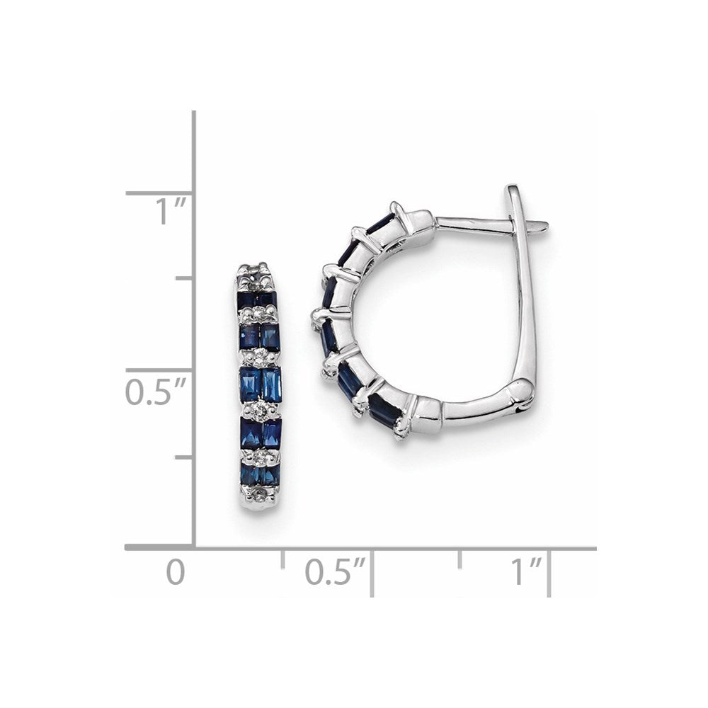 14k White Gold Real Diamond Sapphire Hinged Hoop Earrings