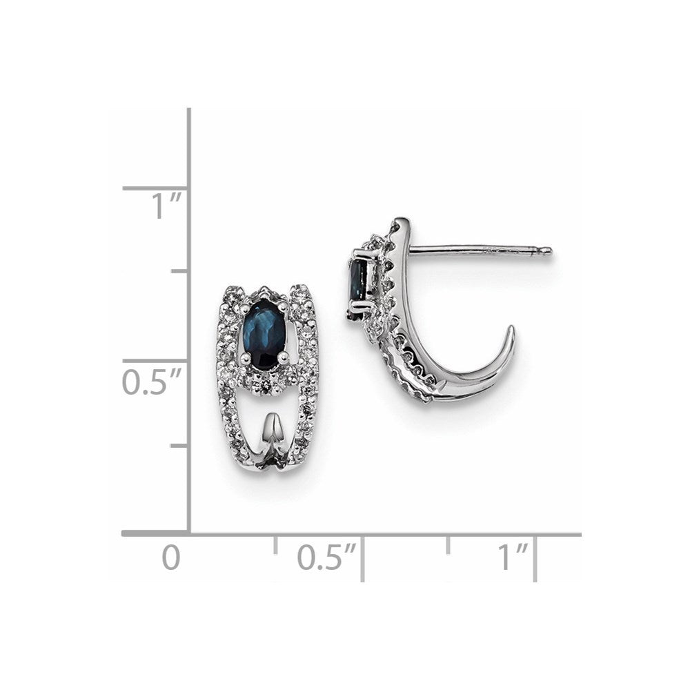 14k White Gold Real Diamond and Sapphire Polished J Hoop Earrings