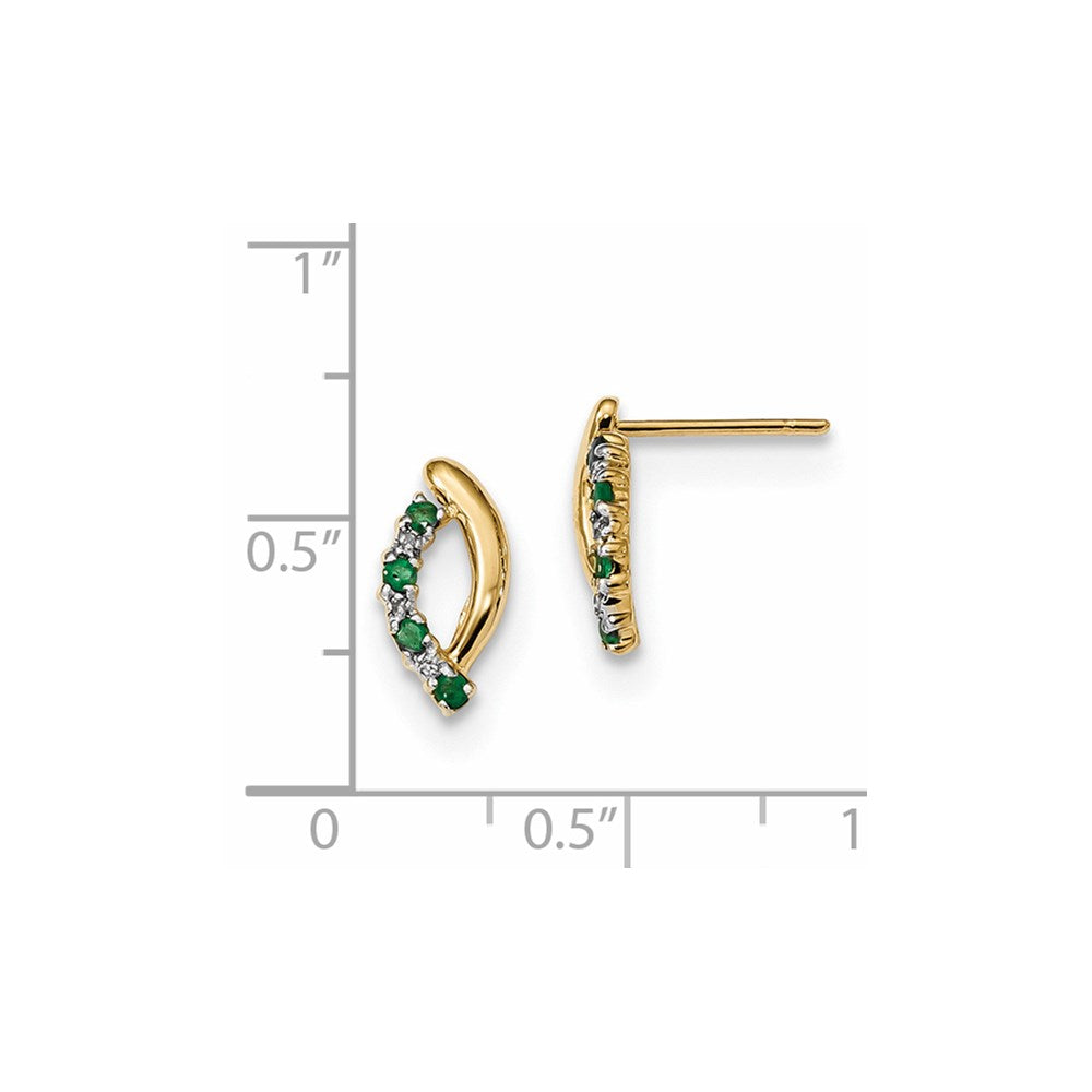 14k Yellow Gold w/ Real Diamond & Emerald Post Earrings