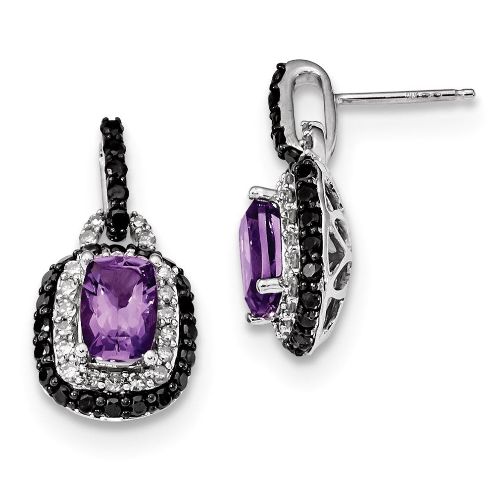 14k White Gold White & Black Real Diamond Amethyst Post Earrings