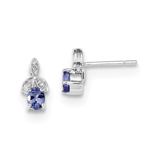 14k White Gold w/ Diamond & Tanzanite Post Earrings