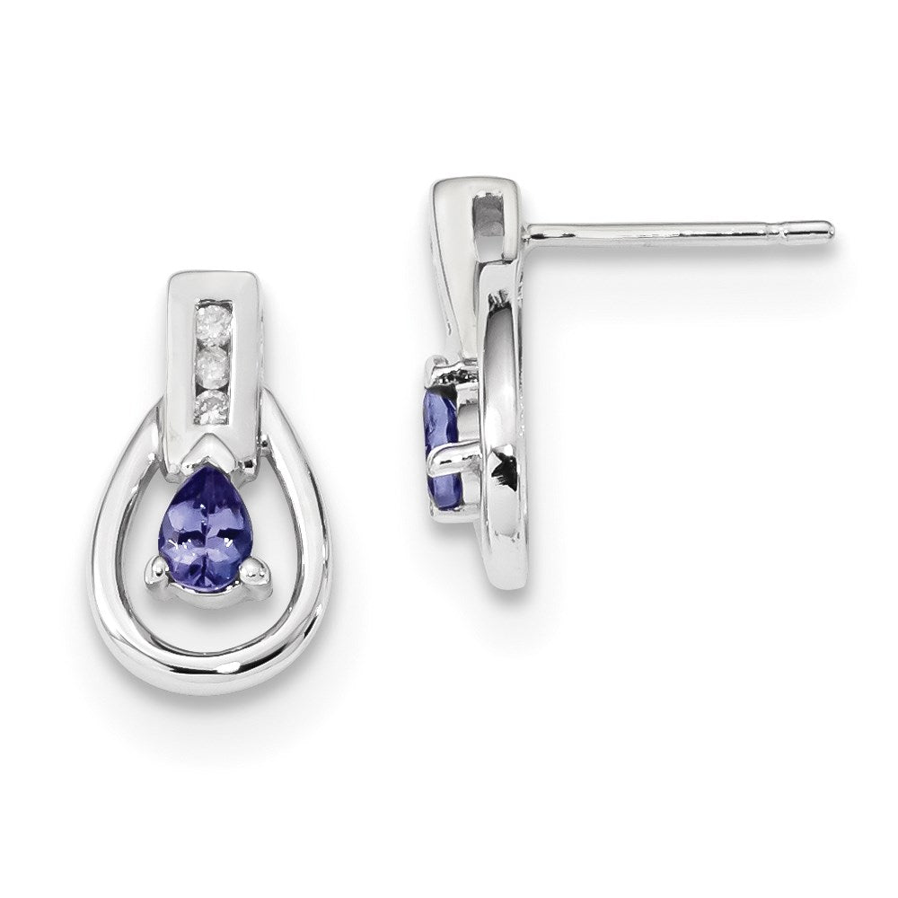 14k White Gold w/ Diamond & Tanzanite Post Earrings