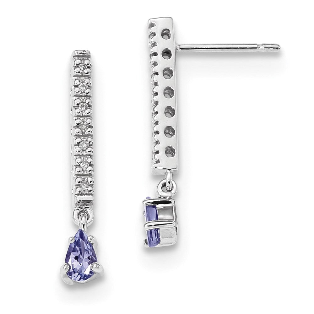 14k White Gold w/ Diamond & Tanzanite Post Dangle Earrings