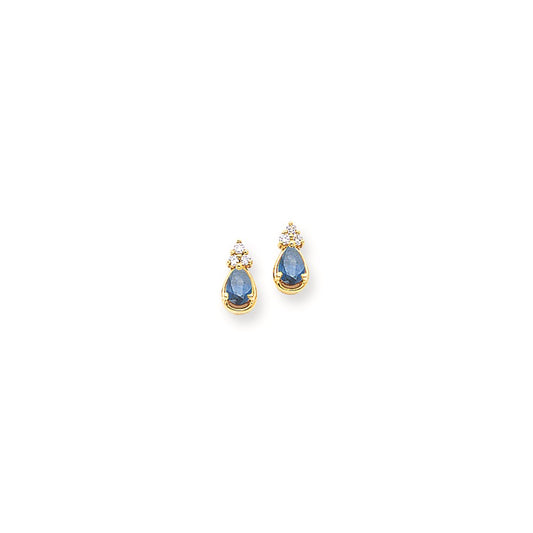 14k Yellow Gold 6x4mm Pear Sapphire & AA Real Diamond Earrings