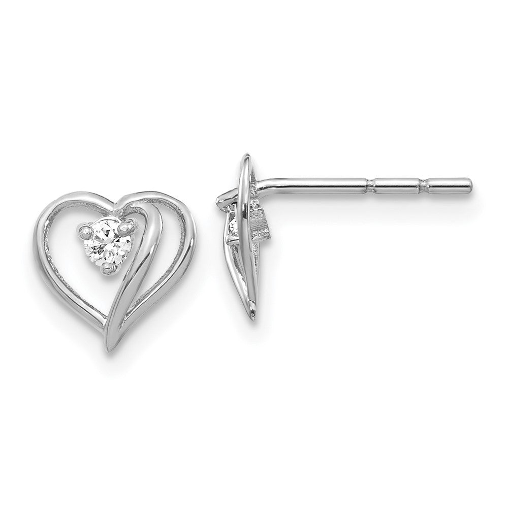 14k White Gold AAA Real Diamond heart Earrings