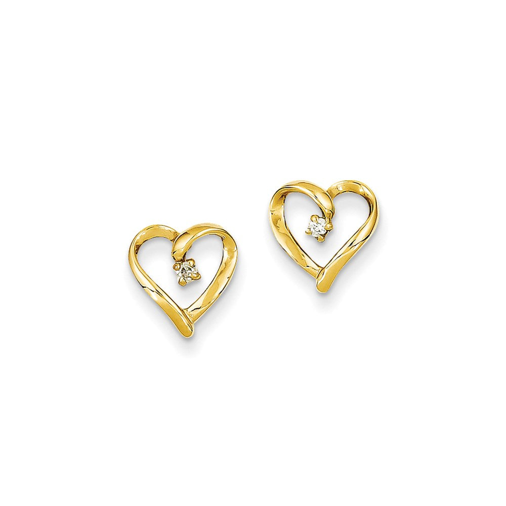 14k Yellow Gold Real Diamond Heart Earrings