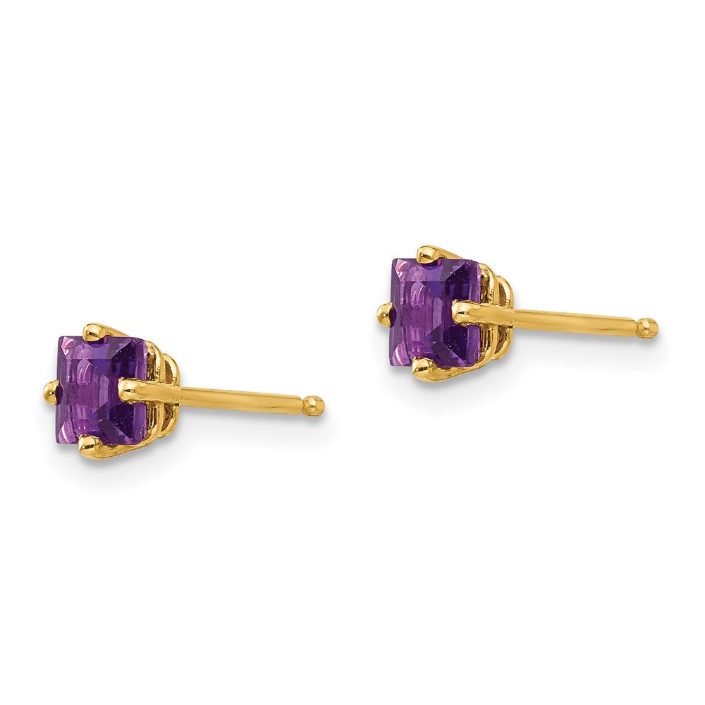 14k Yellow Gold 4mm Princess Cut Amethyst Earrings