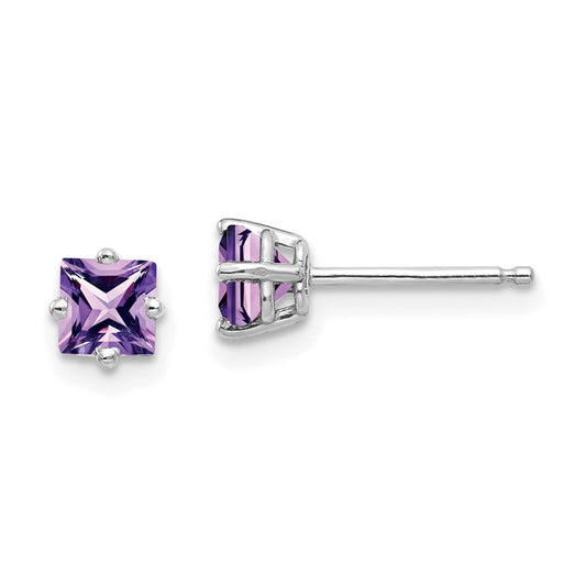 14k White Gold 4mm Princess Cut Amethyst Earrings