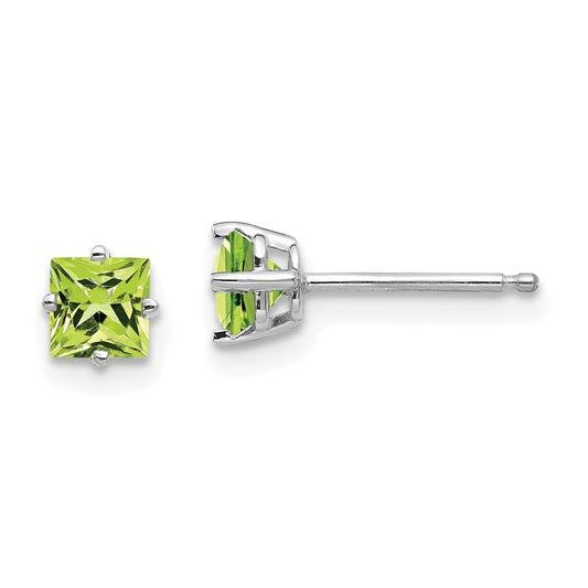 14k White Gold 4mm Square Step Cut Peridot Earrings