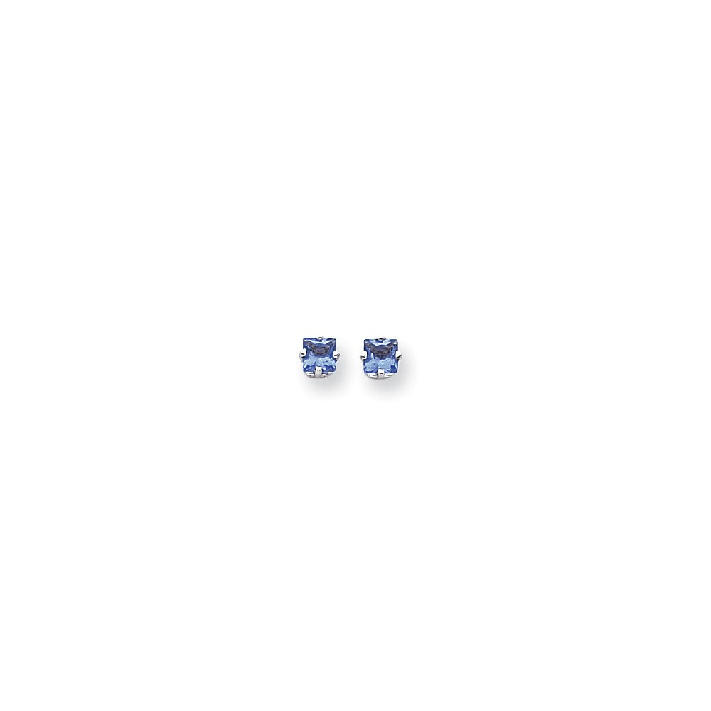 14k White Gold 4mm Princess Cut Tanzanite earring