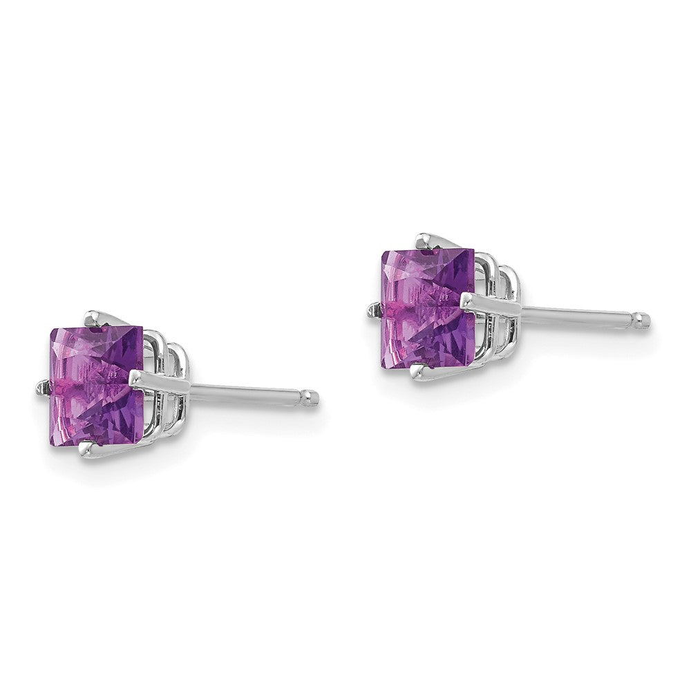 14k White Gold 5mm Princess Cut Amethyst Earrings