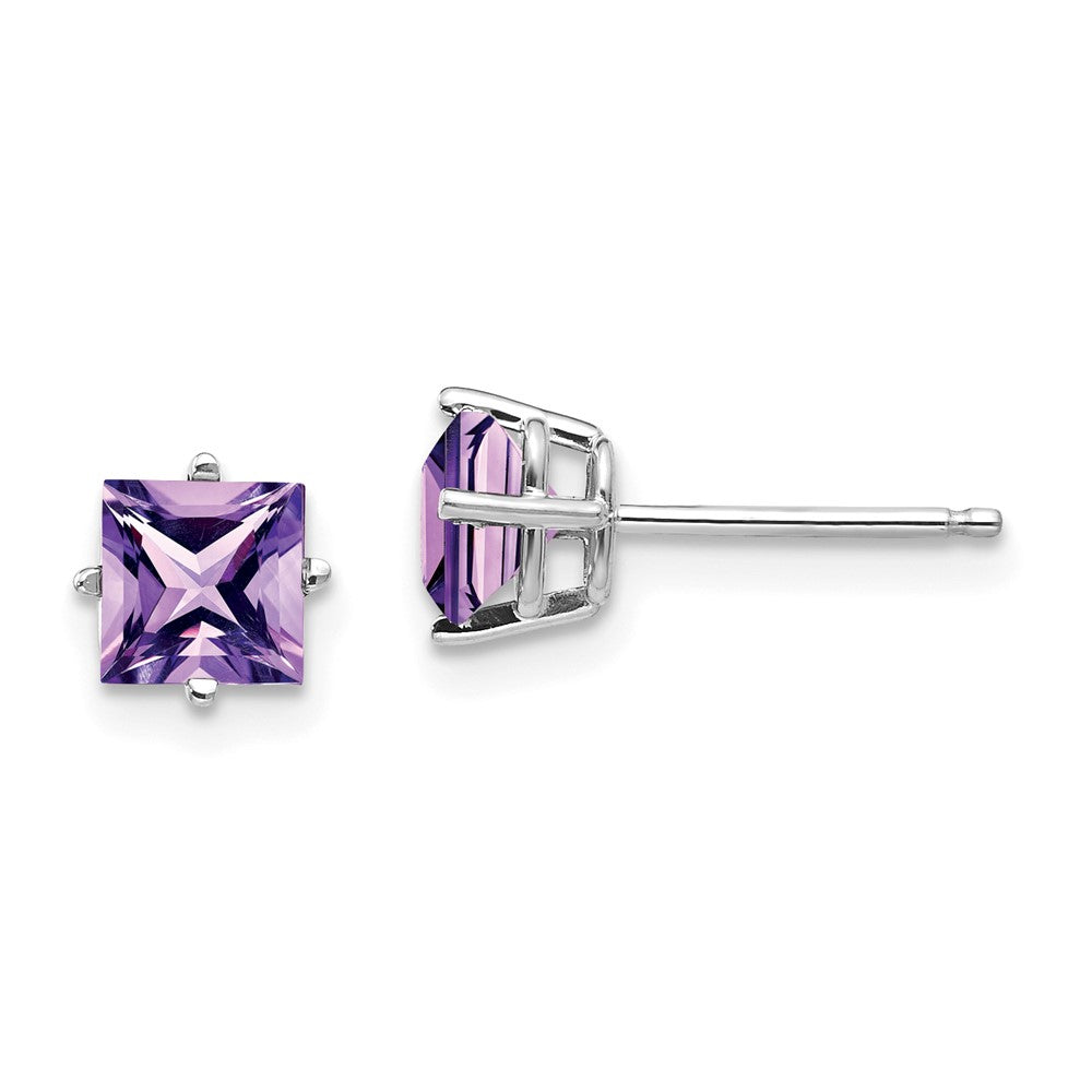 14k White Gold 5mm Princess Cut Amethyst Earrings