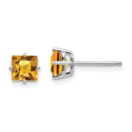 14k White Gold 5mm Princess Cut Citrine Earrings