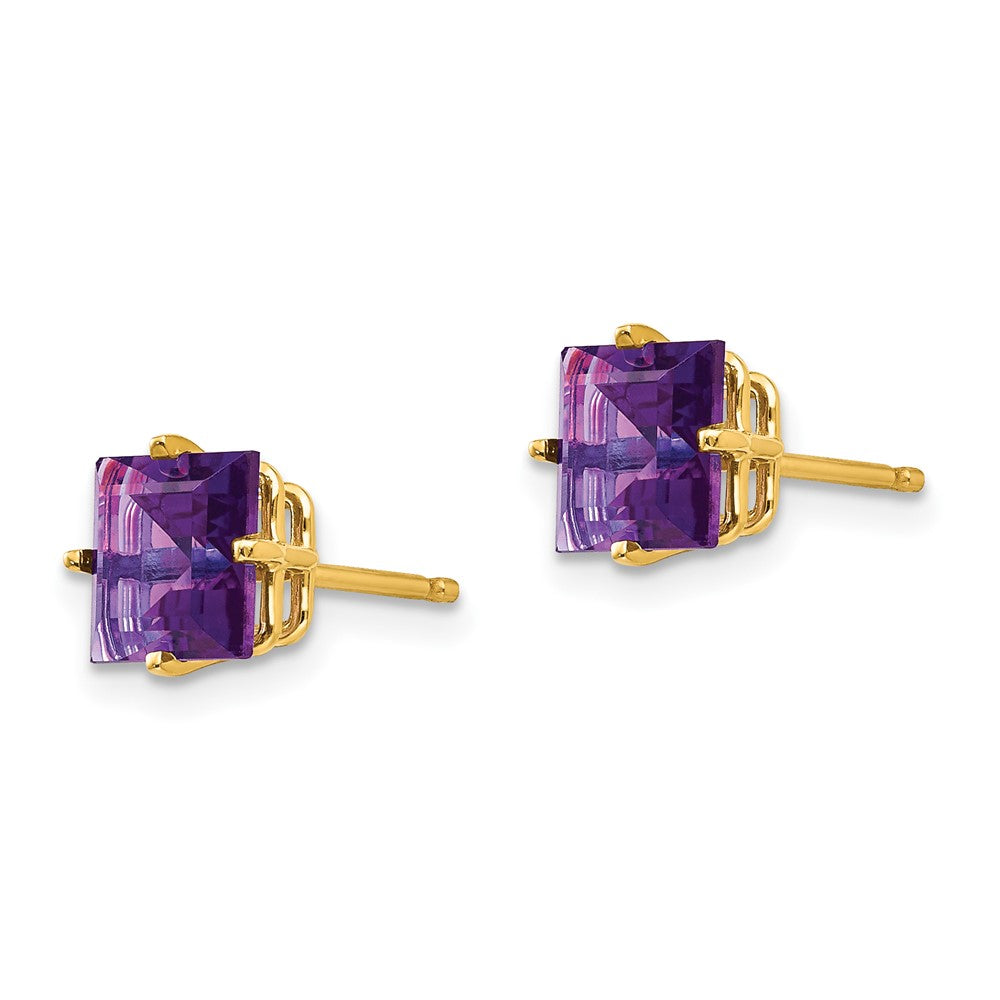 14k Yellow Gold 6mm Princess Cut Amethyst Earrings