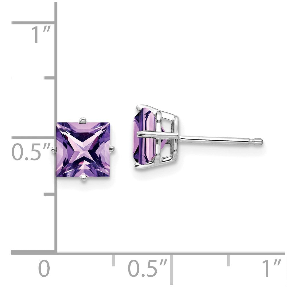 14k White Gold 6mm Princess Cut Amethyst Earrings