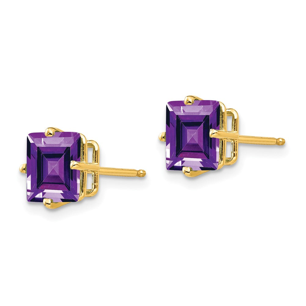 14k Yellow Gold 7mm Princess Cut Amethyst Earrings