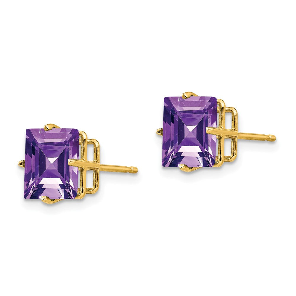 14k Yellow Gold 8mm Princess Cut Amethyst Earrings