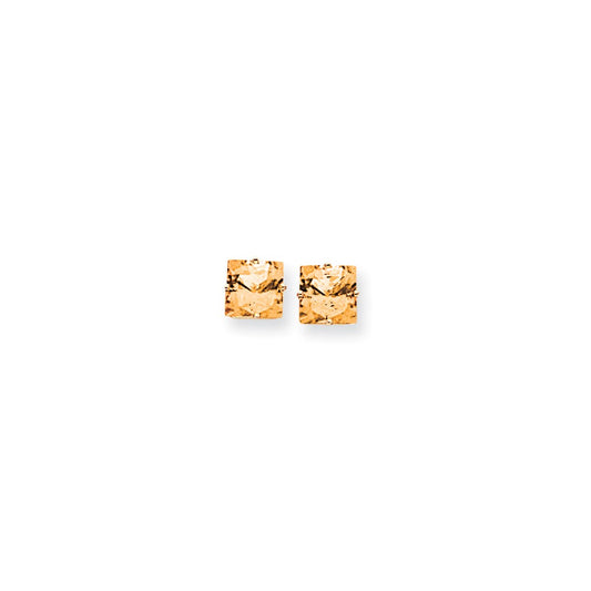 14k Yellow Gold 8mm Princess Cut Citrine Earrings