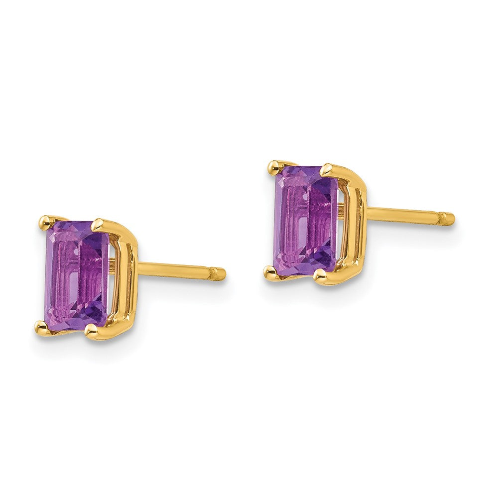 14k Yellow Gold 6x4mm Emerald Cut Amethyst Earrings