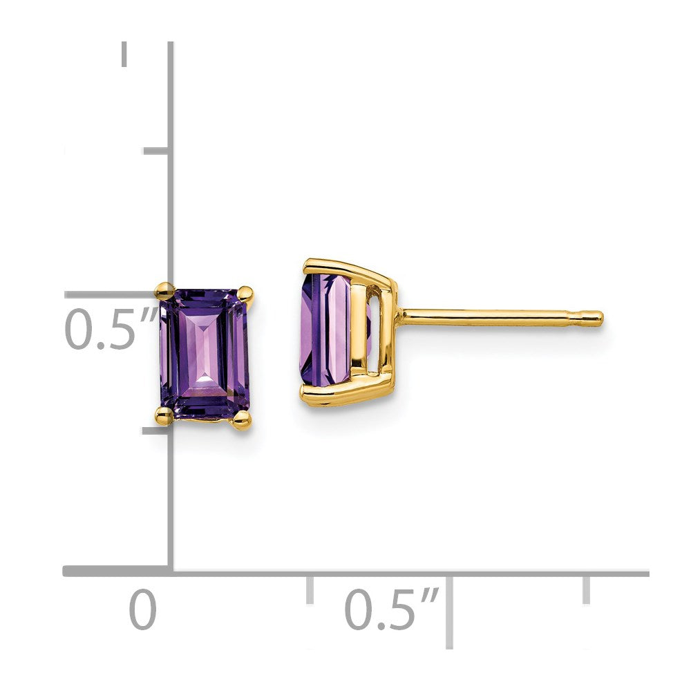 14k Yellow Gold 6x4mm Emerald Cut Amethyst Earrings