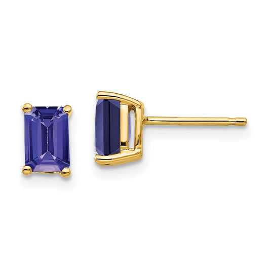 14k Yellow Gold 6x4mm Emerald Cut Tanzanite earring