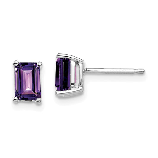 14k White Gold 6x4mm Emerald Cut Amethyst Earrings