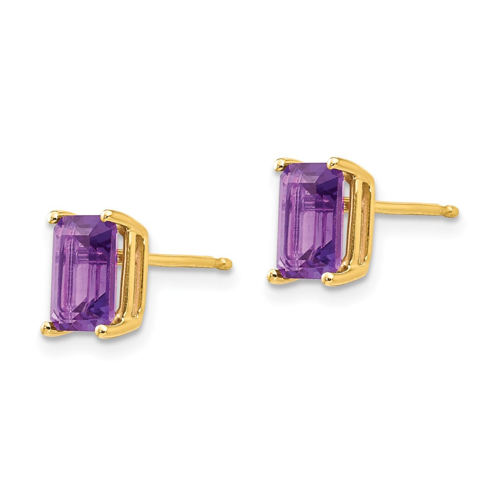 14k Yellow Gold 7x5mm Emerald Cut Amethyst Earrings