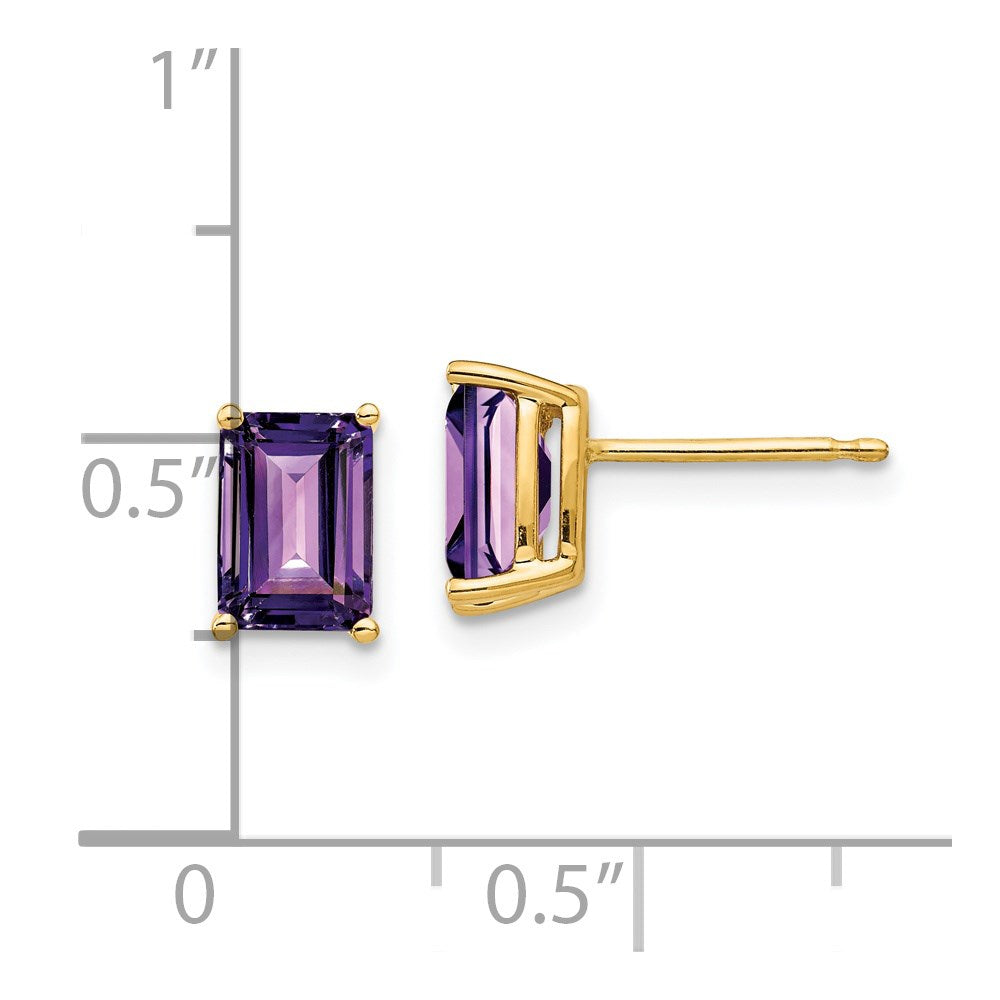 14k Yellow Gold 7x5mm Emerald Cut Amethyst Earrings