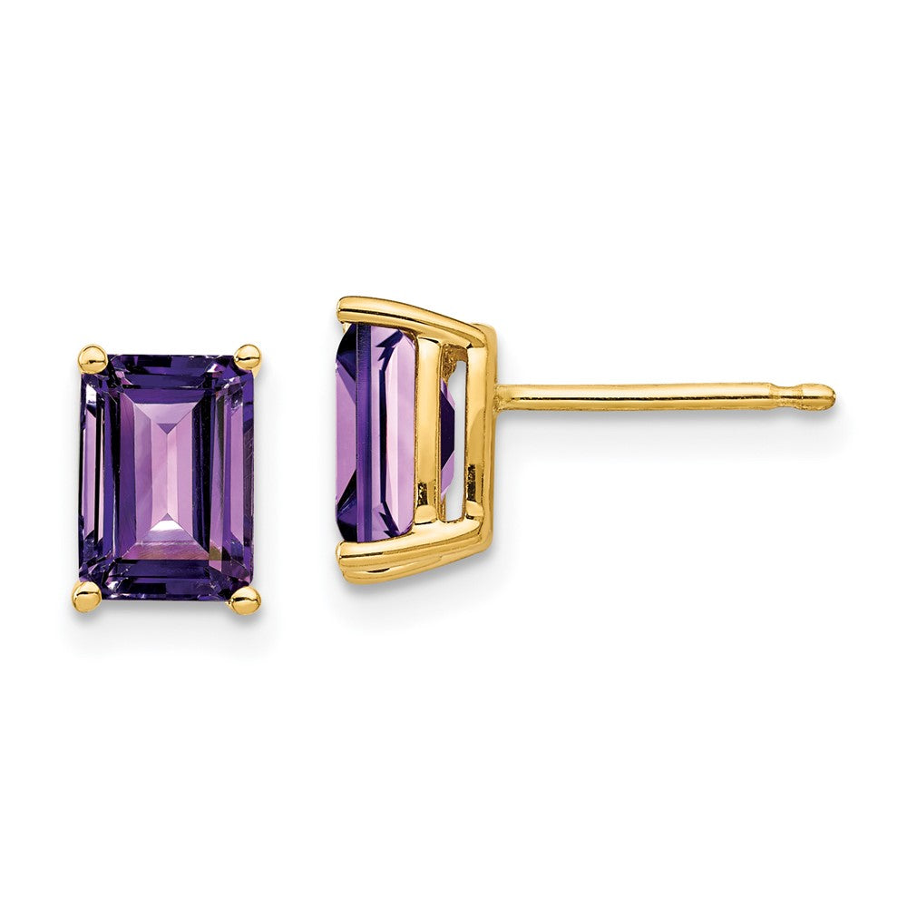 14k Yellow Gold 7x5mm Emerald Cut Amethyst Earrings