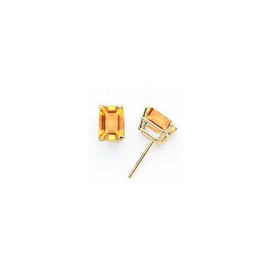 14k Yellow Gold 7x5mm Emerald Cut Citrine Earrings