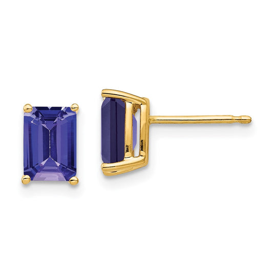 14k Yellow Gold 7x5mm Emerald Cut Tanzanite earring