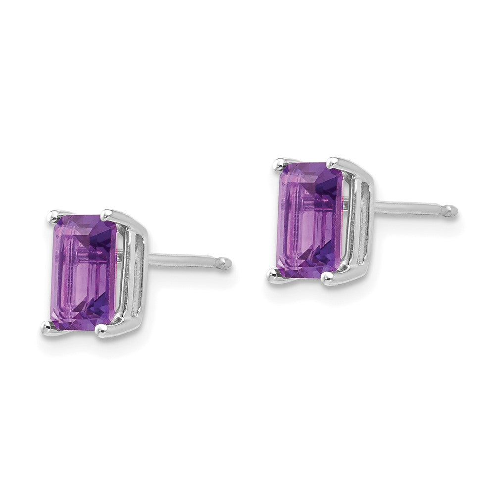 14k White Gold 7x5mm Emerald Cut Amethyst Earrings