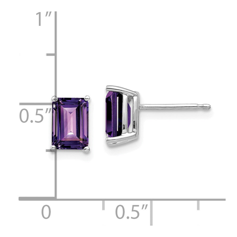 14k White Gold 7x5mm Emerald Cut Amethyst Earrings