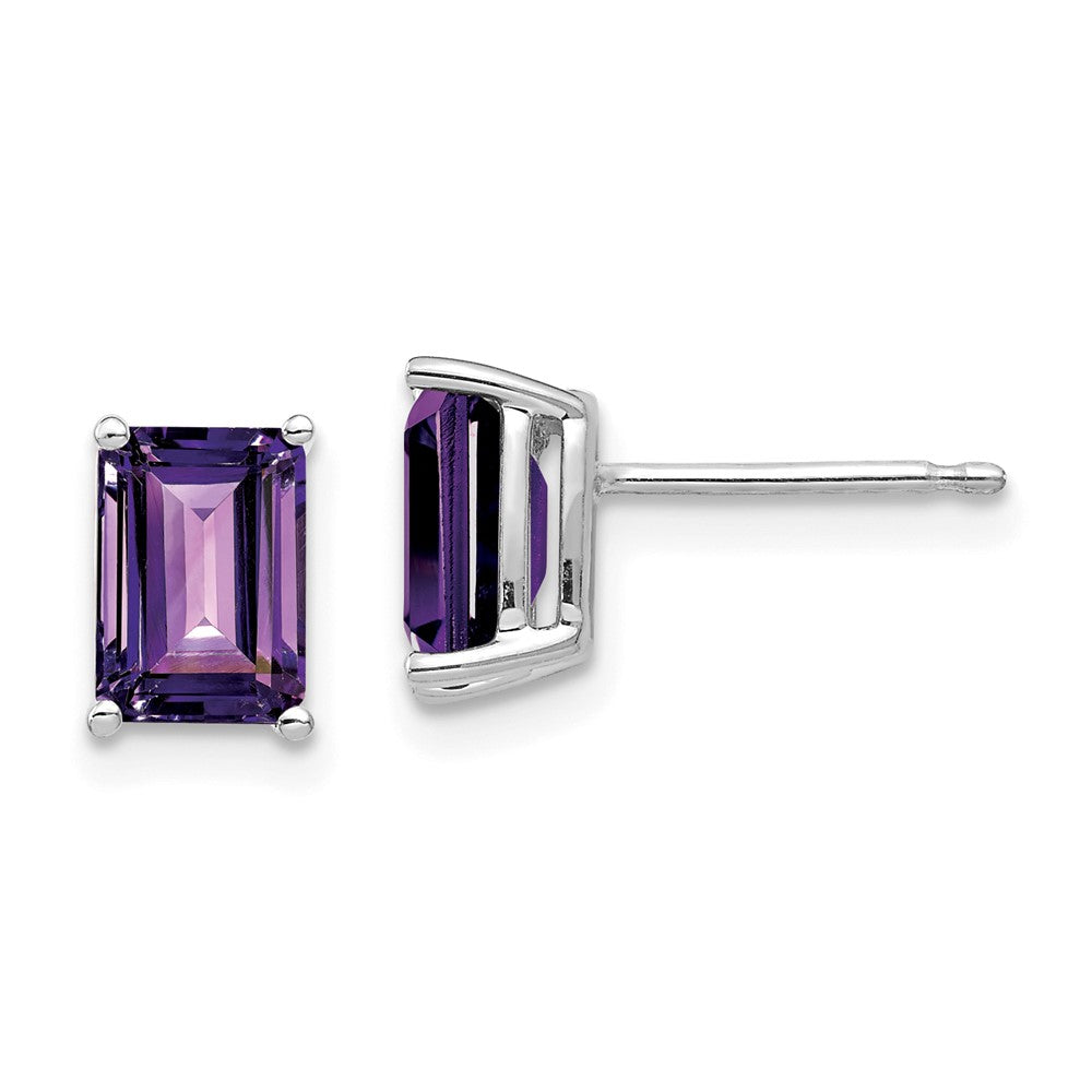 14k White Gold 7x5mm Emerald Cut Amethyst Earrings