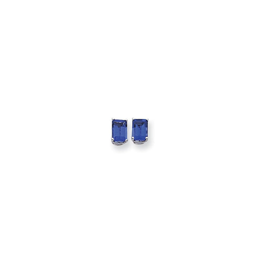 14k White Gold 7x5mm Emerald Cut Sapphire Earrings